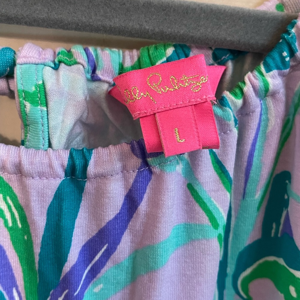 Lilly Pulitzer has designed a lavender and green romper. Size L , worn one time! - Picture 2 of 5